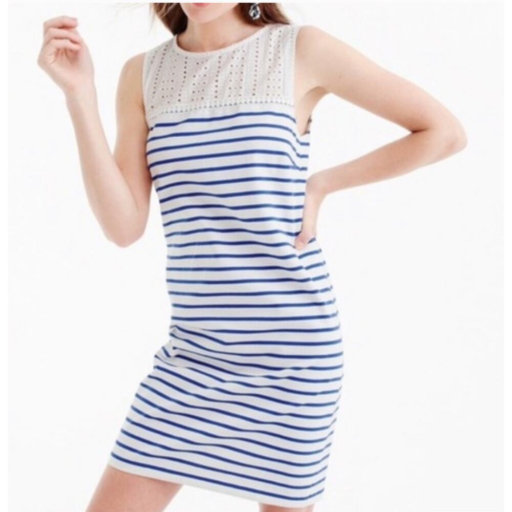 J. Crew Eyelet Yoke Blue & White Striped sleeveless Dress  Small